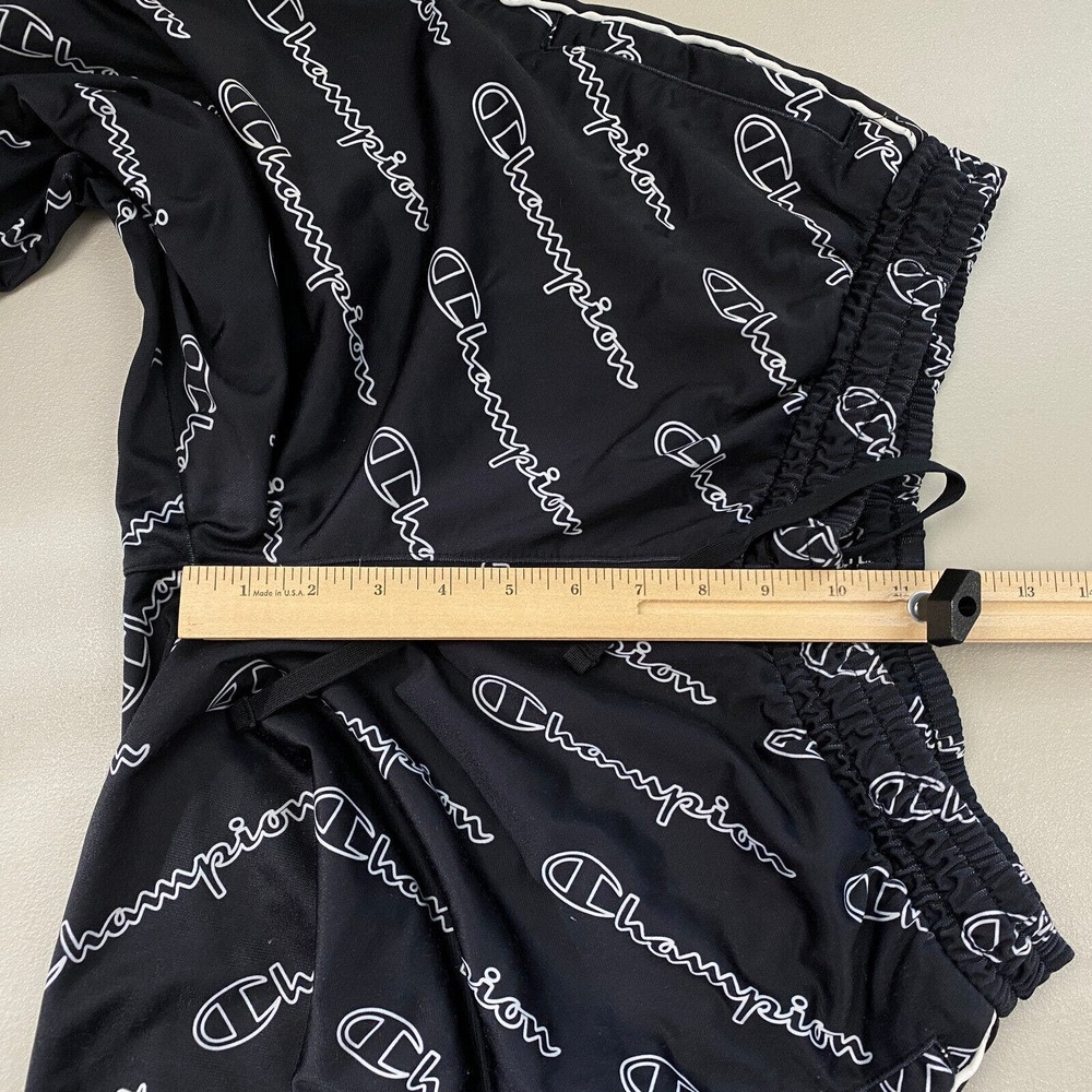 Champion Womens Track Pants Allover Logo Print Size Large Black Pockets Jogger - Picture 9 of 14